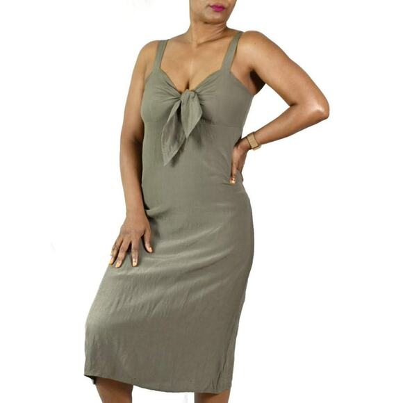 Need Supply Co Dress Green Sundress Olive Army Midi Tie Front Tank Size Medium - Picture 6 of 12